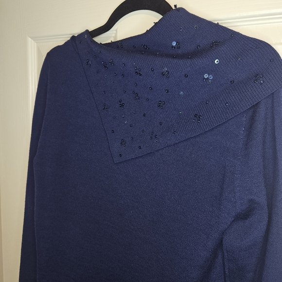 NWT! Wool Sweater Nurture Women's Medium Navy Blue Sequins Neckline NEW - Picture 5 of 11